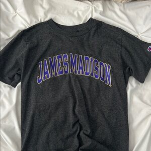 Champion Dark Gray Tee with Purple and Gold Print